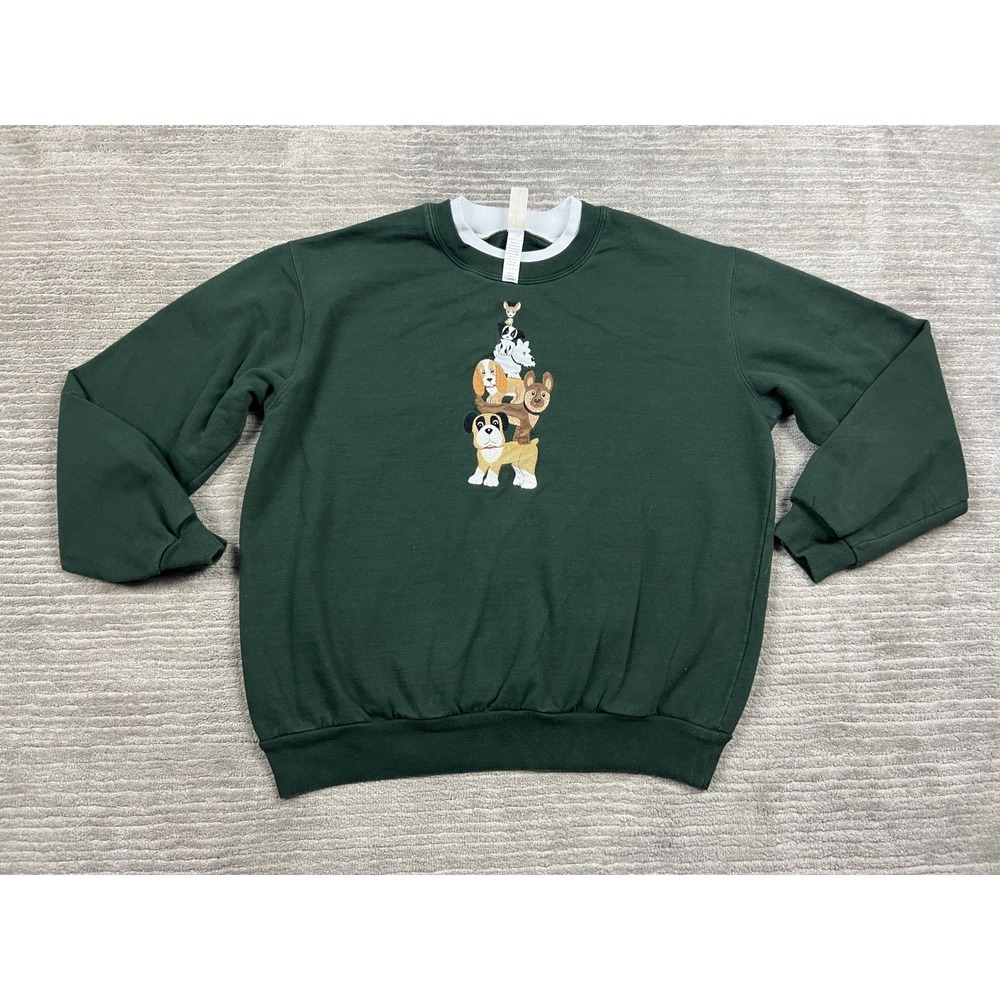 Decorated Originals Sweatshirt Womens Large‎ Green Dogs Long Sleeve Pullover
